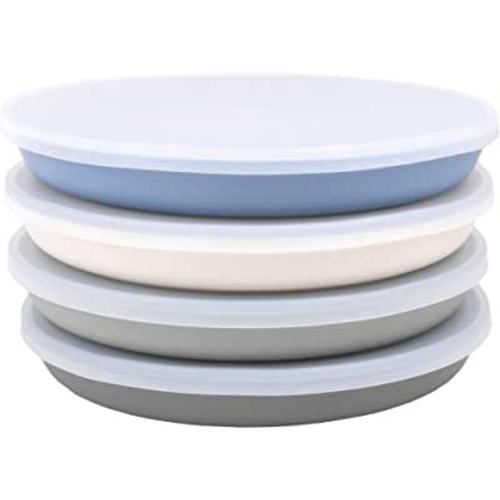 Amazon.com: WeeSprout Bamboo Plates with Lids, Set of 4 Bamboo Plates for Kids, Kid-Sized Design, Bamboo Kids Plates with Lids for Leftovers, Dishwasher Safe (Blue, Green, Gray, & Beige) : Baby