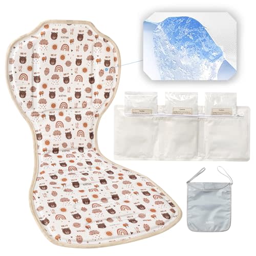 Solfres Hydro Gel Car Seat Cooler Mat with Ice Pack for Baby. Carseat and Stroller Cooling Pad Cushion Liner with Breathable 3D Mesh Anti-Slip Back. for Kids Toddlers 12-48 Months, Beige Bear