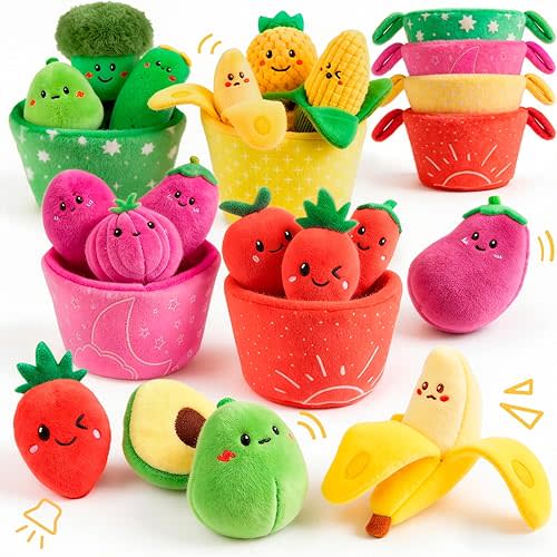 Baby Toys 6–12 Months, 16PCS My First Fruit Vegetable Sensory Toys for Babies Infants, Color Sorting Play Food with Crinkle & Rattle, Montessori Toys for 1 Year Old Toddlers Boys Girls