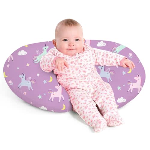 Little Grape Land Nursing Pillow for Infants, Breastfeeding Pillows, Baby Support Pillow for Nursing, Bottle Feeding, Tummy Time with Machine Washable Cover & Breathable Filling, Unicorn
