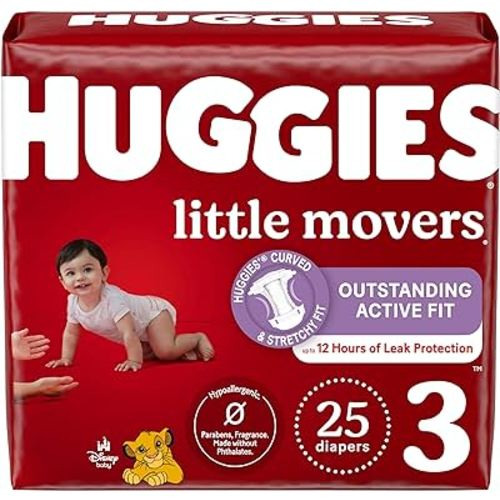 Huggies Size 3 Diapers, Little Movers Baby Diapers, Size 3 (16-28 lbs), 25 Count