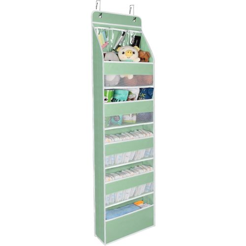 Univivi Over Door Organizer Baby Door Storage Wall Mount Storage with 3 Small PVC Pockets and 5 Large Pockets Ideal for Baby Stuff, Toiletries and Sundries (Green)