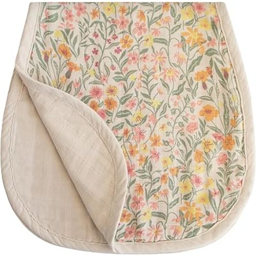 mushie Muslin Baby Burp Cloths | 100% Organic Cotton, Set of 2 (Pastel Blooms/Fog)