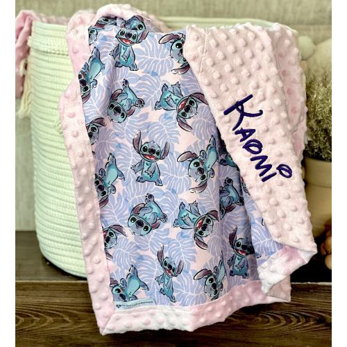 Personalized Stitch Blanket | Frame Style Border | Embroidery | Baby Shower Gift | Cotton & Minky | Lilo and Stitch | Leaf Stitch Birthday