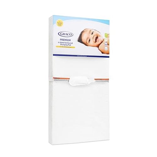 Graco Premium 4-Sided Contoured Changing Pad (White) – GREENGUARD Gold Certified, JPMA Waterproof Certified Baby Changing Pad with 4 Sides for Added Security