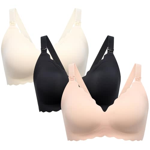 Momcozy Nursing Bras for Breastfeeding, Seamless Pregnancy Maternity Bra Wireless Classic Jelly Strip Support Nursing Bra