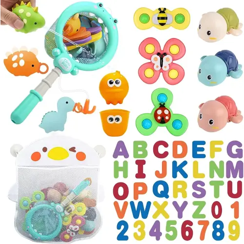 Baby Bath Toys for Toddlers 1-3, Kid Bathtub Toy with 36 Foam Bath Letter & Number, Fishing Games with Fish Net, Water Pool Toy with Storage Bag, Shower Toy Gift for Boy Girl Infant 1 2 3 4 5 6
