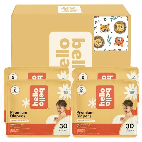Hello Bello Diapers, Size 2 (10-16 lbs) Wild Cats, 120 Count Value Pack of Premium Disposable Baby Diapers, Hypoallergenic with Soft, Cloth-Like Feel