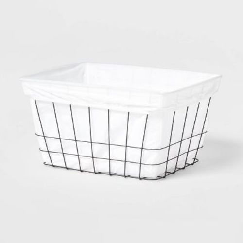 Metal Wire Laundry Basket with Fabric Liner - Brightroom™: Handcrafted Black Storage, Cotton Liner, 21.87" Length