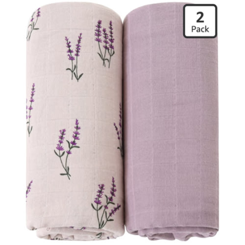 LifeTree Baby Swaddle Blankets Girls, Organic Muslin Swaddle Blankets Unisex Swaddling Wrap Receiving Blanket for Newborn, Organic Cotton, Large 47 x 47 inches, Lavender & Mauve