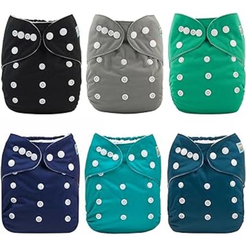 ALVABABY Cloth Diaper, One Size Adjustable Washable Reusable for Baby Girls and Boys 6 Pack with 12 Inserts 6BM01
