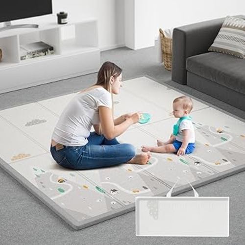 ZEEBABA 59×59in Baby Play Mat Foldable, Easy to Clean Floor Playmat for Toddlers, 0.4in Thick Waterproof Mat,Tapis De Jeux Pour Bébé