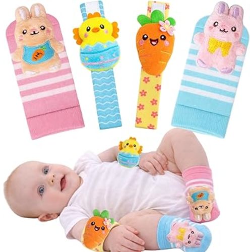 Easter Baby Wrist Rattle Socks and Foot Finder Set, Infant Girl Boy Toys for Babies 0-12 Months, Newborn Baby Shower Gifts Set