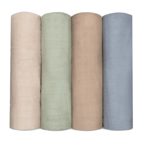 Muslin Swaddle Blankets (4 Pack) in Pacific/Cedar/Sage/Blush Colours