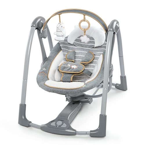 Ingenuity Boutique Collection Deluxe 5-Speed Portable Baby Swing with Battery-Saving Technology - Bella Teddy, Swing 'n Go, 0-9 Months