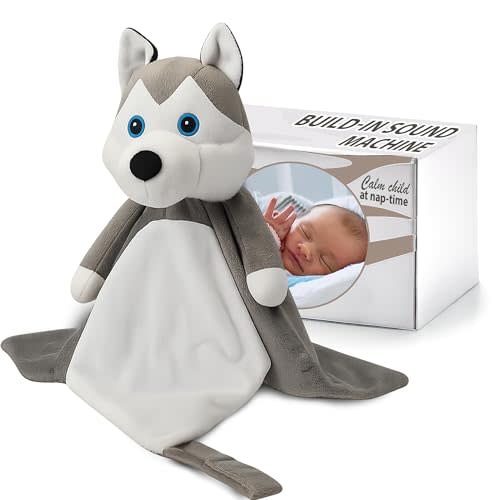4-in-1 Sound Machine, Baby Lovey, Blanket - White Noise & Lullaby Plush Husky - Calms & Reduces Wakeups, Helps Toddler Sleep Longer - Proven Sleep Aid -Musical BPA-Free, Machine Washable Newborn Gift