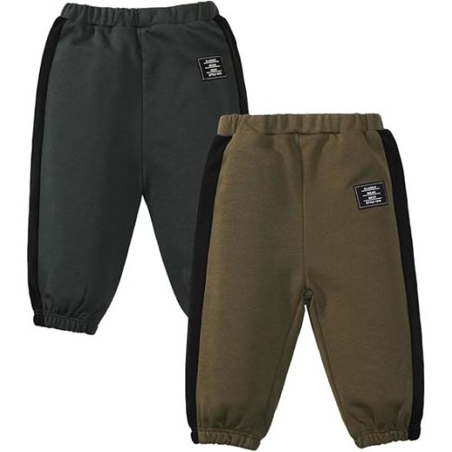 SOBOWO Baby Boy Sweatpants Jogger Pants Toddler Boys Solid Elastic Waist Letter Patched Active Bottoms Fall Winter Clothes