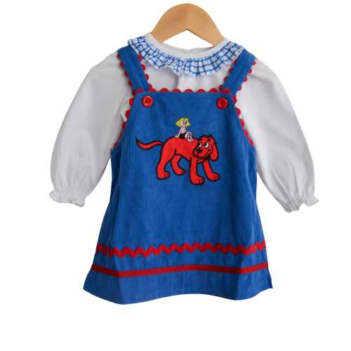 Large Red Dog Vintage Inspired Outfits - Corduroy with knit undershirt - Dress or Skirted Bubble option