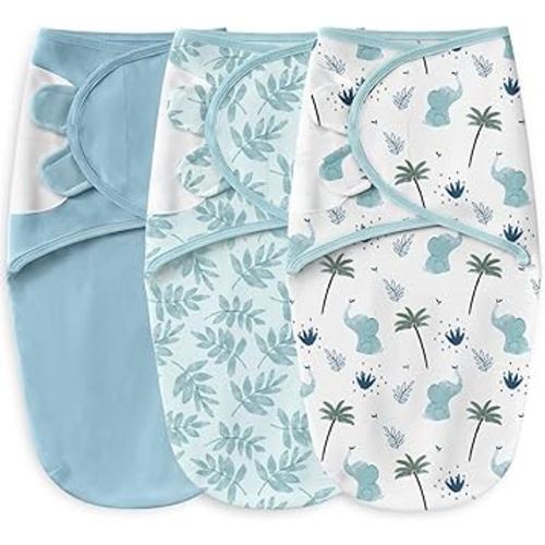 Baby Swaddles for Newborns 100% Cotton Newborn Swaddle Sack 3 Pack Baby Swaddles 0-3 Months Swaddle Sleep Sack for Newborn Baby Boy Girl Blue Leaves & Elephant