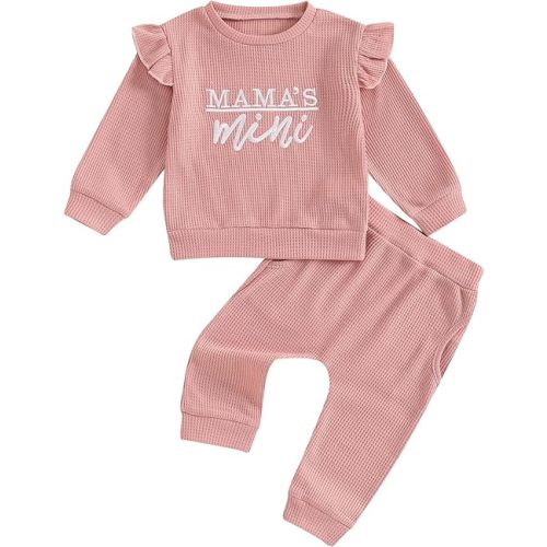 Baby Girl Fall Clothes Letter Embroidered Ruffle Long Sleeve Sweatshirt Tops Casual Pants Mamas Mini Outfit