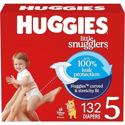 Huggies Size 5 Diapers, Little Snugglers Baby Diapers, Size 5 (27+ lbs), 132 Count (2 Packs of 66), Packaging May Vary