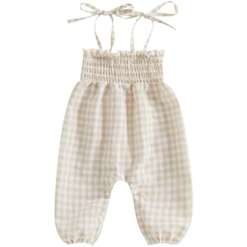Baby Flare Jumpsuit Toddler Girl Smocked Romper Plaid Wide Leg Overalls Floral Flare Pants Sleeveless Strap Playsuit