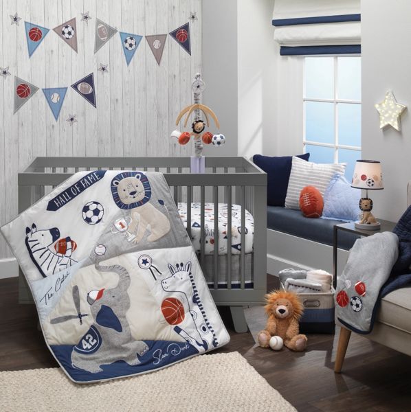 Hall of Fame Sports Animals 5-Piece Crib Bedding Set - Gray/Blue – Lambs & Ivy