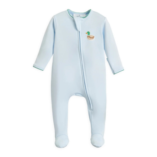 Mini Mallard Embroidered Zip Footie - Light Blue