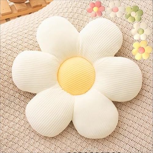 LEHU Flower Floor Pillow, Flower Shaped Seating Cushion -Cute Flowe Pillow for Girls Tweens Room Decor Floor Pillow for Reading and Lounging Comfy (White+yellow-19'')