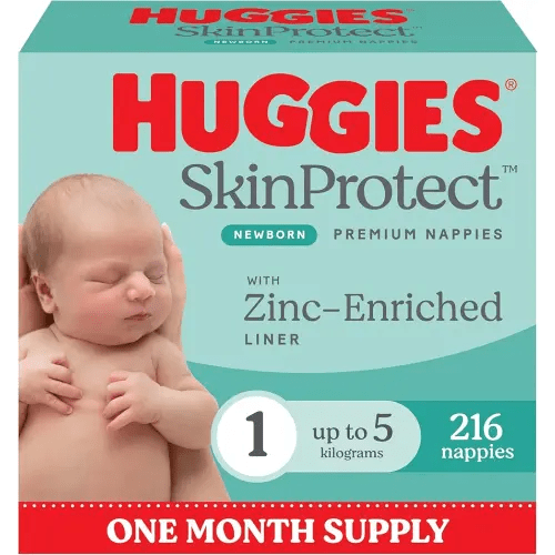 Huggies Newborn Nappies Size 1 (up to 5kg) 216 Count - One Month Supply (Packaging May Vary)