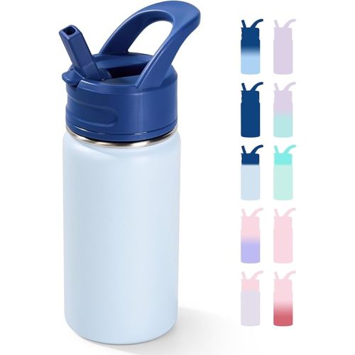 12oz Kids Water Bottle for School, Toddler Bottles with Straws, Stainless Steel Vacuum Insulated Water Bottle for Boys&Girls, Leak-Proof, BPA-Free, Hope