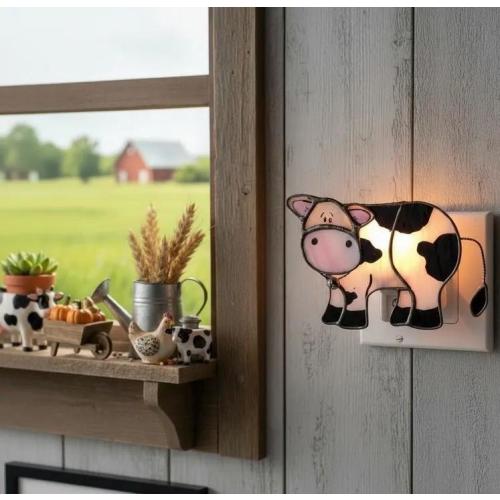 Stained Glass Cow Night Light: Handmade Farmhouse Decor