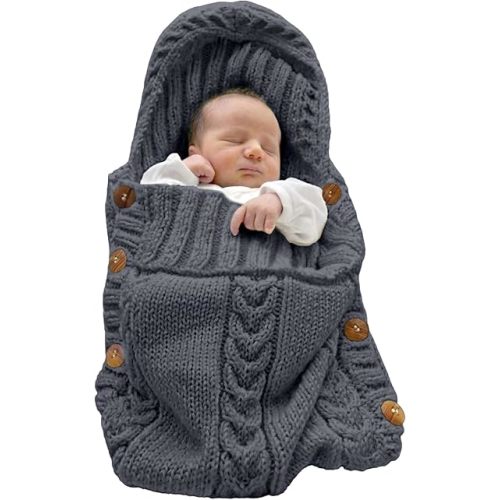 XMWEALTHY Newborn Baby Wrap Swaddle Blanket Knit Sleeping Bag Receiving Blankets Stroller Wrap for Baby Grey 0-6 Month