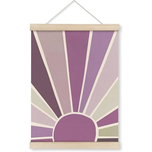 HRQKO Purple Boho Sunshine Poster Hanger Frame, Boho Nursery Decor, Sun Wall Art With Wooden Frames, Bohemian Sun Rainbow Wall Hanging Banner Decor for Playroom Dorm Girls Room, 12x16 Inch