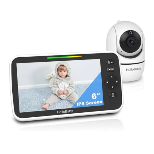 HelloBaby 6'' World First IPS 30H Battery Split-Screen Video Baby Monitor with Camera and Audio, No WiFi, Pan-Tilt-Zoom, VOX, 2-Way Talk, Night Vision, 8 Lullabies, 1000ft, for New Parents/Elderly