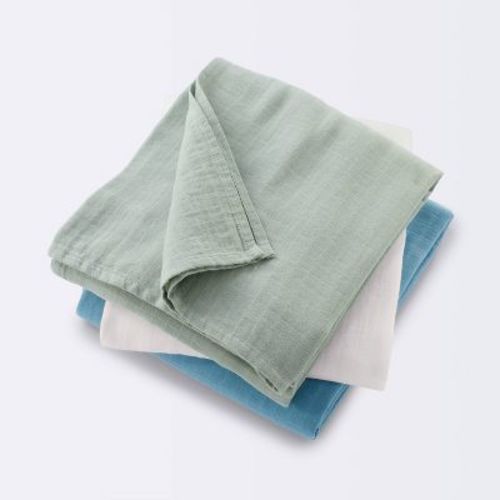 Muslin Swaddle Baby Blanket - Blue Neutrals - 3pk - Cloud Island™