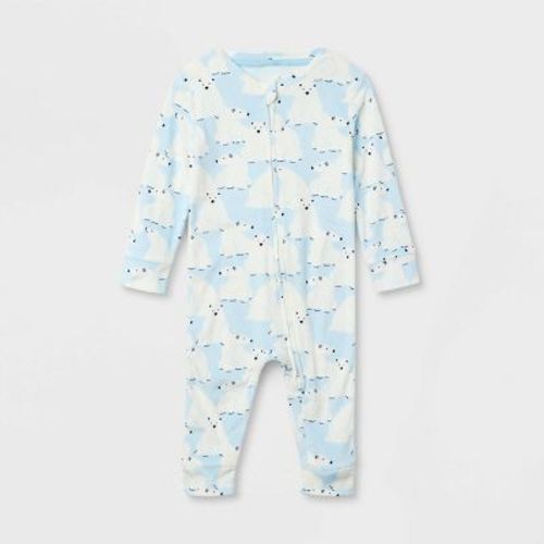 Baby Polar Bear Print Snuggly Soft Holiday Matching Family Pajama Union Suit - Wondershop™ Blue 6-9m