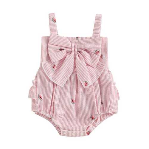 Baby Girl Sleeveless Pink Watermelon Striped Romper – The Trendy Toddlers