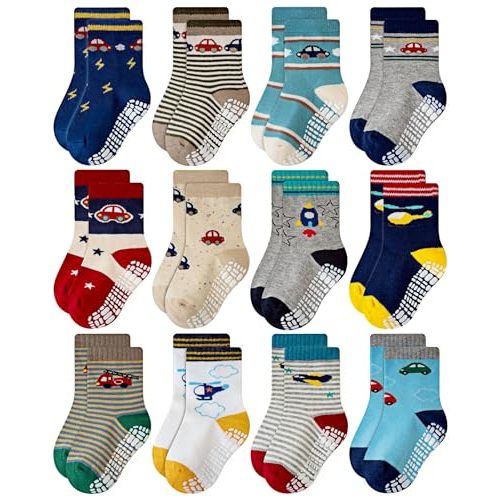 RATIVE Non Skid Anti Slip Crew Socks With Grips for Baby Infant Toddlers Kids Boys