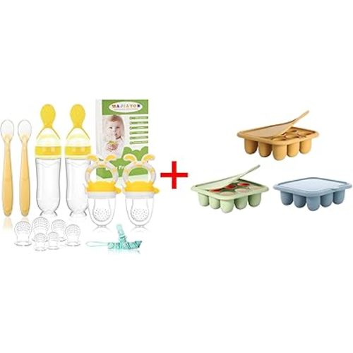 Baby Breastmilk Popsicle Molds & Baby Fruit Feeder-WAJIAYON Silicone Baby Food Freezer Tray,Baby Food Pacifier Feeder and Teether