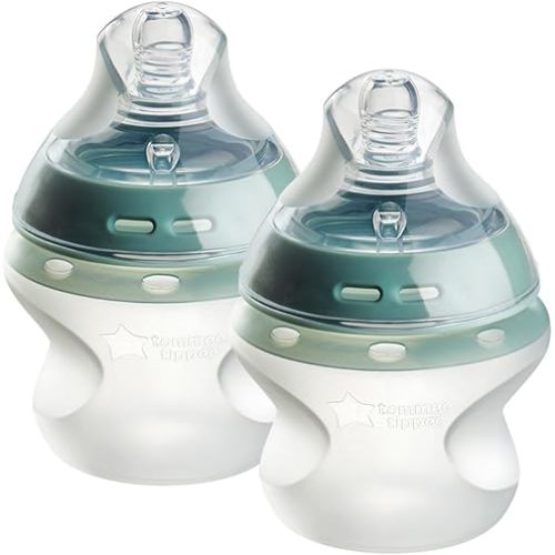 Tommee Tippee Baby Bottles, Natural Start Silicone Anti-Colic Baby Bottle with Slow Flow Breast-Like Teat, 150ml, 0+ Months, Self-Sterilising, Baby Feeding Essentials, 2 Pack
