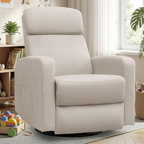 Korser Power Swivel Recliner Chairs for Adults, Electric Glider Rocking Chair Nursery, Glider Recliner Nursery Chair with Classified Side Pocket, Nursery Rocking Chairs with USB and Type-C Ports