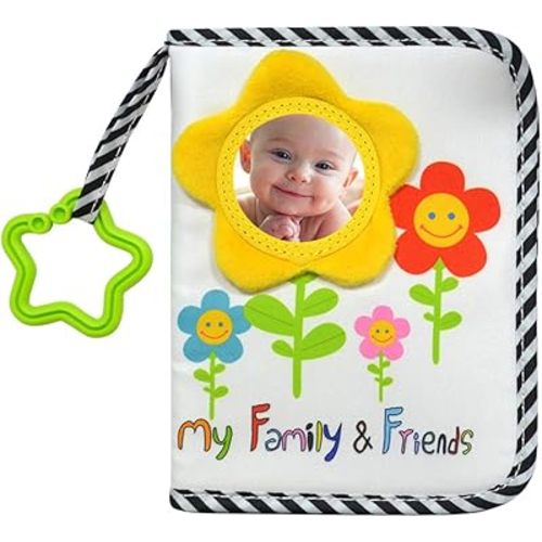 ABCKEY My Family And Friends Baby Photo Album With Sunflower Baby-safe mirror Holds 18 Photos