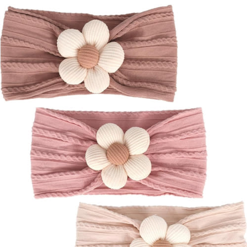 3 Pcs Baby Flower Headbands Baby Girls Nylon Headband Soft Hairbands Hair Accessories for Newborn Infant Toddler Kids (Beige Pink Khaki)