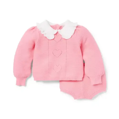 Baby Pink Elephant Baby Heart Pointelle Matching Sweater Set by Janie and Jack