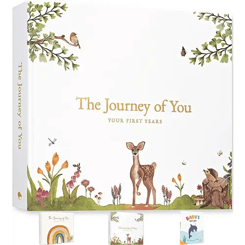 Baby Memory Book for Girl or Boy - First 5 Year Unisex Woodland Animal Keepsake to Log New Born 1st Milestone - Gender Neutral Photo Album - Parent Scrapbook Journal - Pregnancy Gift for Expecting Mom