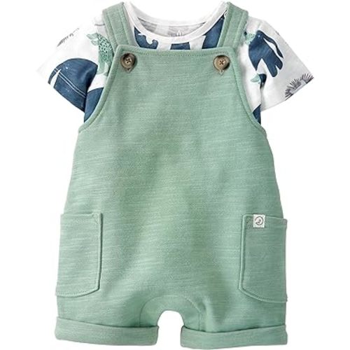 little planet by carter's unisex-baby 2-piece Organic Cotton Shortall Set, Green, NB