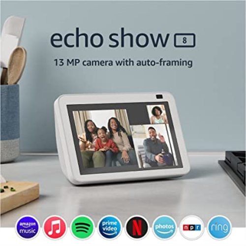 Echo Show 8 (2nd Gen, 2021 release) | HD smart display with Alexa and 13 MP camera | Glacier White - Device Only