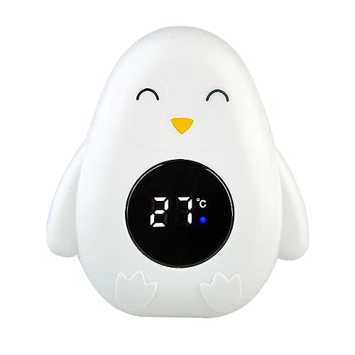 Bath Thermometer for Baby, Cartoon Bath Thermometer, Digital Bathing Water Temperature Warning Thermometer, with Battery Power Display Feature, Floating Toy Temperature Safety Monitor (White)