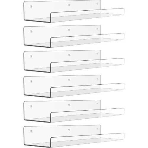 Attop 6 Pack Acrylic Shelves for Wall Storage, 15" x 4“ Floating Bookshelves for Kids
